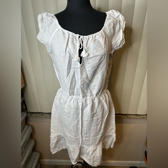 J. Crew White Linen Blend Dress Size Medium - Picture 2 of 6